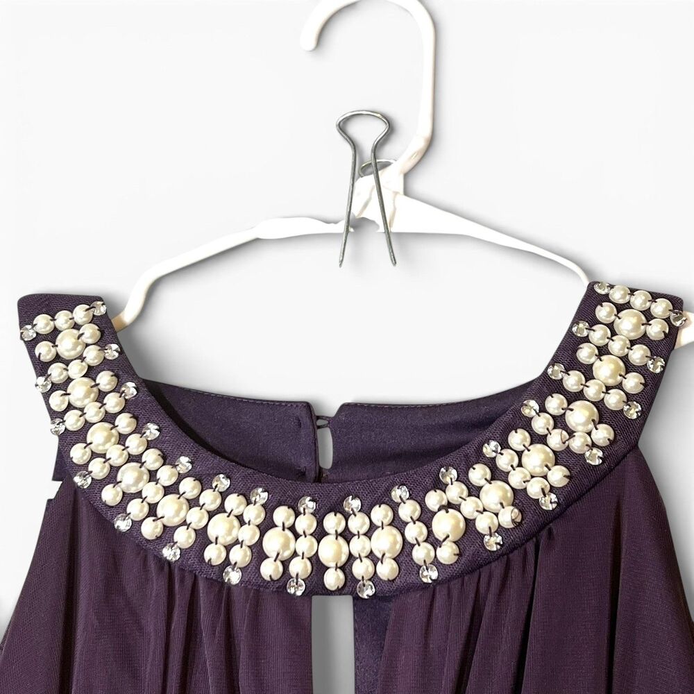 Sweet Storm Maxi Dress Womens Small Purple Beaded Chiffon Prom Party Gown Formal - Picture 7 of 8